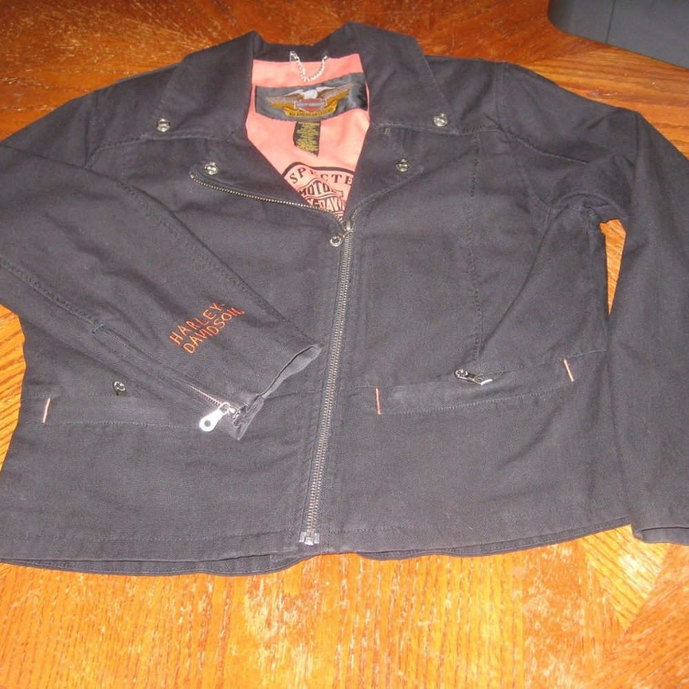 Harley Davidson Trucker Jacket Full Zip Black Sz L